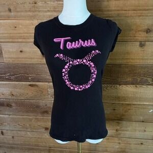 Y2K Black and pink Taurus zodiac sign rhinestone tee